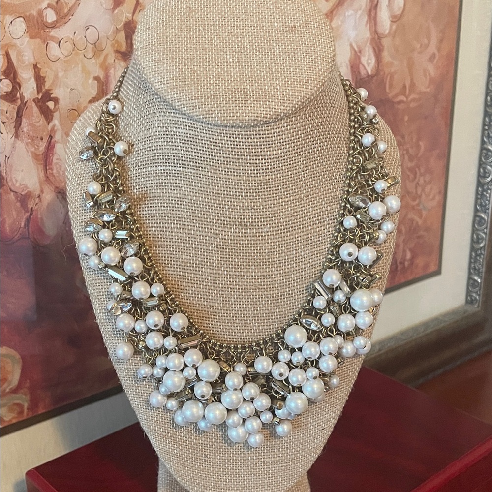 Stella & Dot Gold and White Pearl Statement Necklace